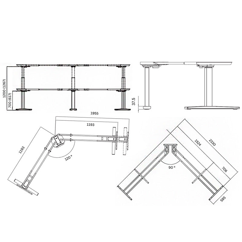 Electric height adjustable tripple desk frames (square, 3p.)